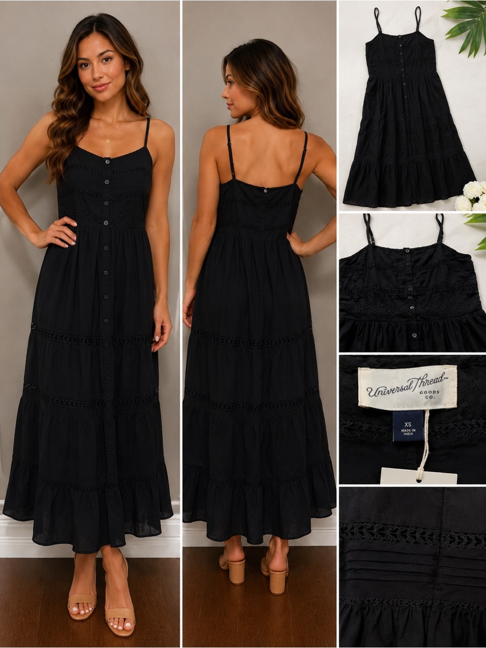 Universal Thread NWT Black Cotton Eyelet Maxi Dress XS
